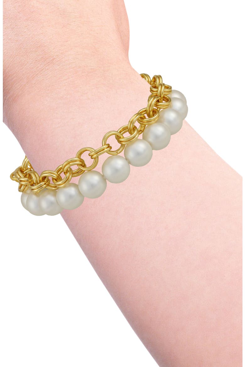 Imitation Pearl Tiered Toggle Bracelet, Alternate, color, GOLD TONE