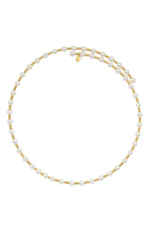 14K Yellow Gold Freshwater Pearl Station Wrap Necklace