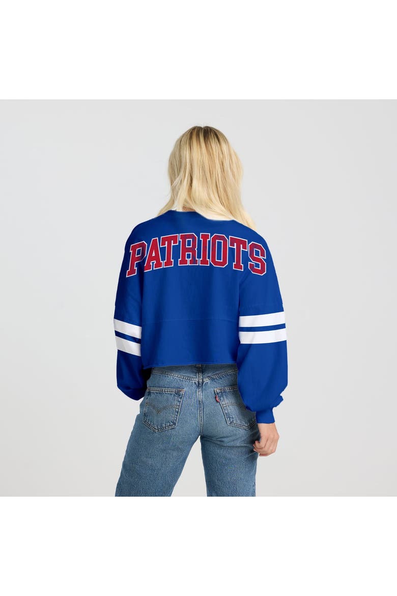 Women's Spirit Jersey  Royal New England Patriots Oversized Cropped Stripe Long Sleeve T-Shirt, Alternate, color, Royal