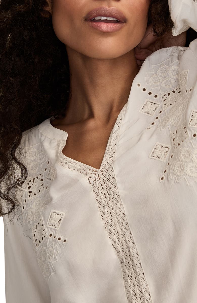 Lucky Brand Schiffli Lace Accent Peasant Top, Alternate, color, White