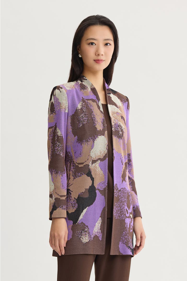 Multi Colored Jacquard Knit Jacket, Alternate, color, Sunset Purple/Dark Umber