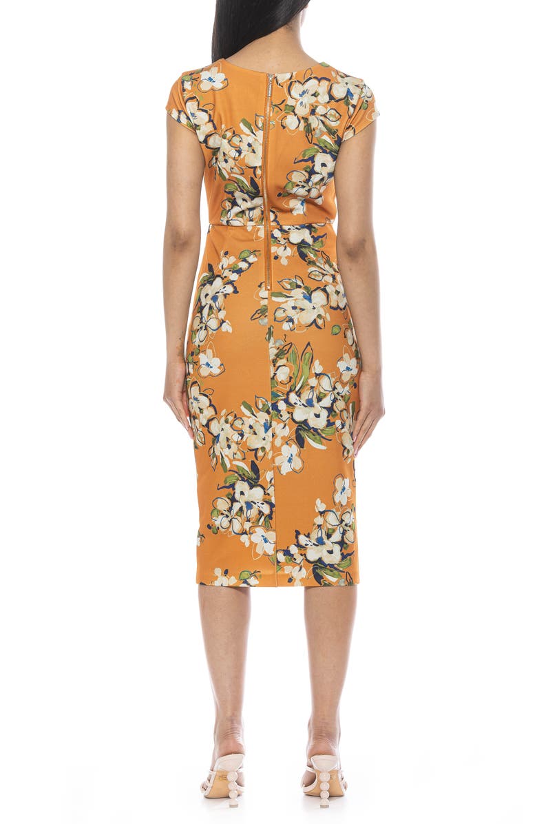 Alexia Admor Gia Sweetheart Neck Sheath Midi Dress, Alternate, color, Mustard Multi