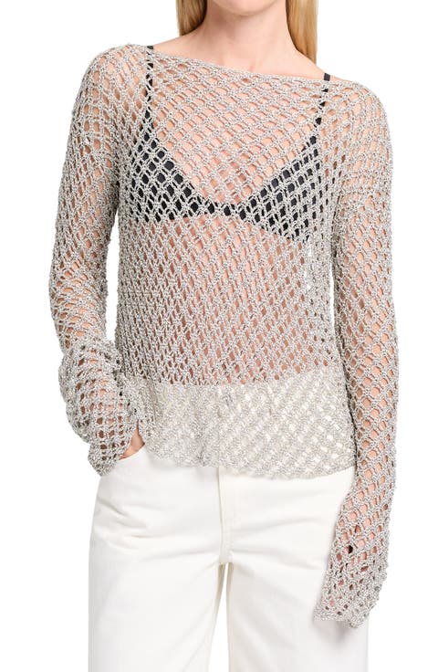 Open Knit Crochet Boat Neck Top