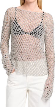 TWP Open Knit Crochet Boat Neck Top