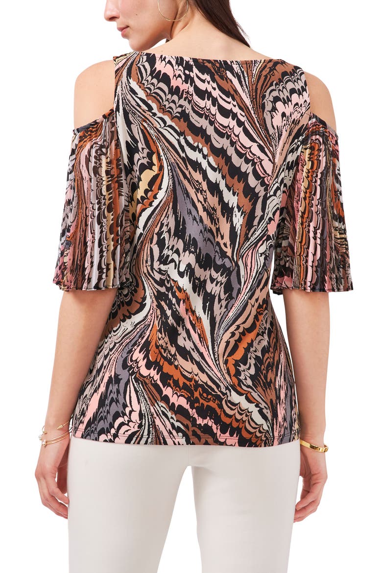 Print Cold Shoulder Knit Top, Alternate, color, TAN