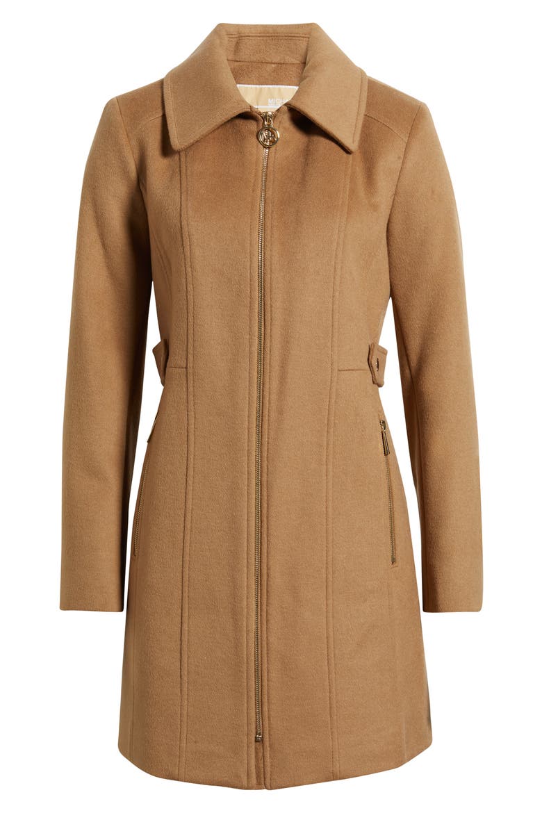 Front Zip Wool Blend Coat, Alternate, color, DARK CAMEL