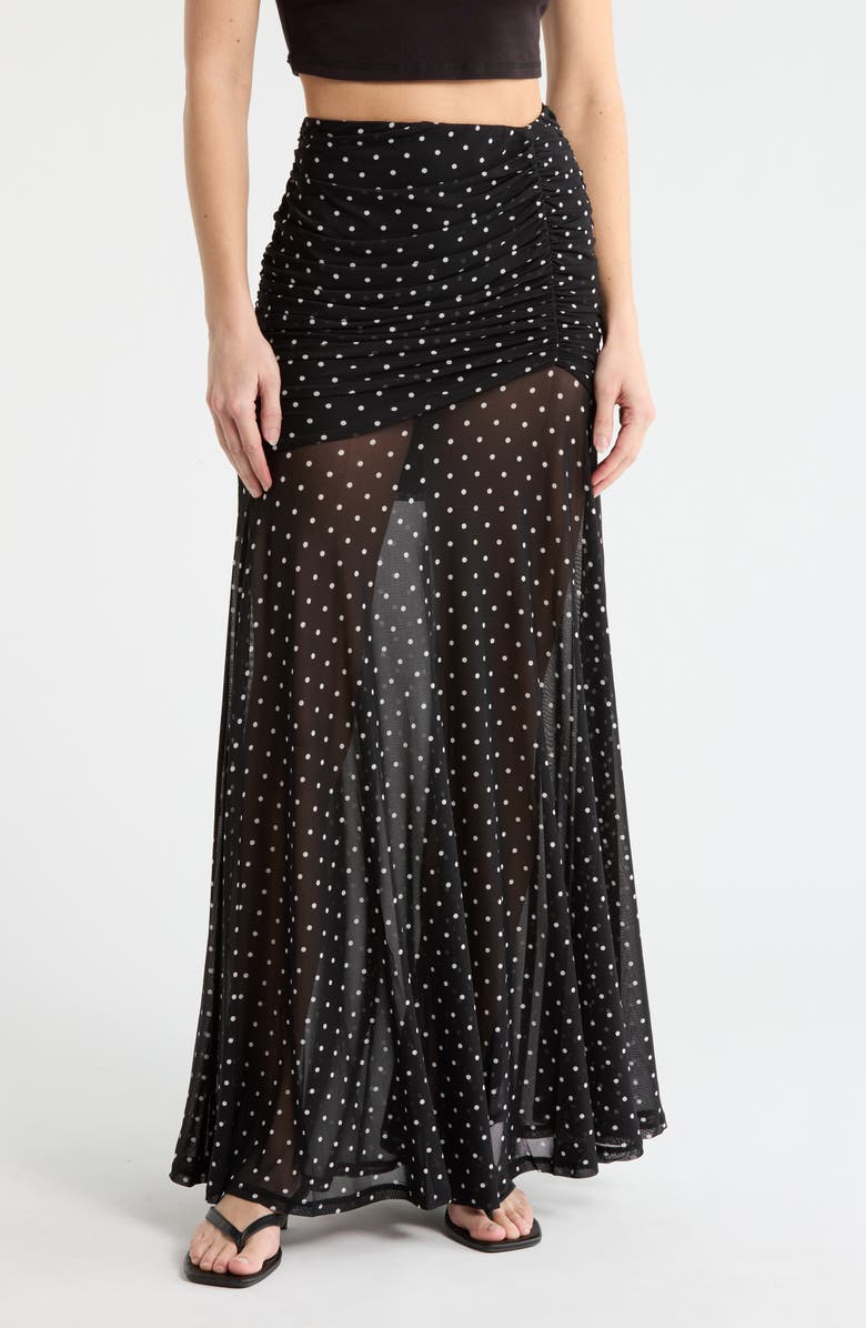 AFRM LOS ANGELES Leroy Ruched Maxi Skirt, Main, color, Noir Dot