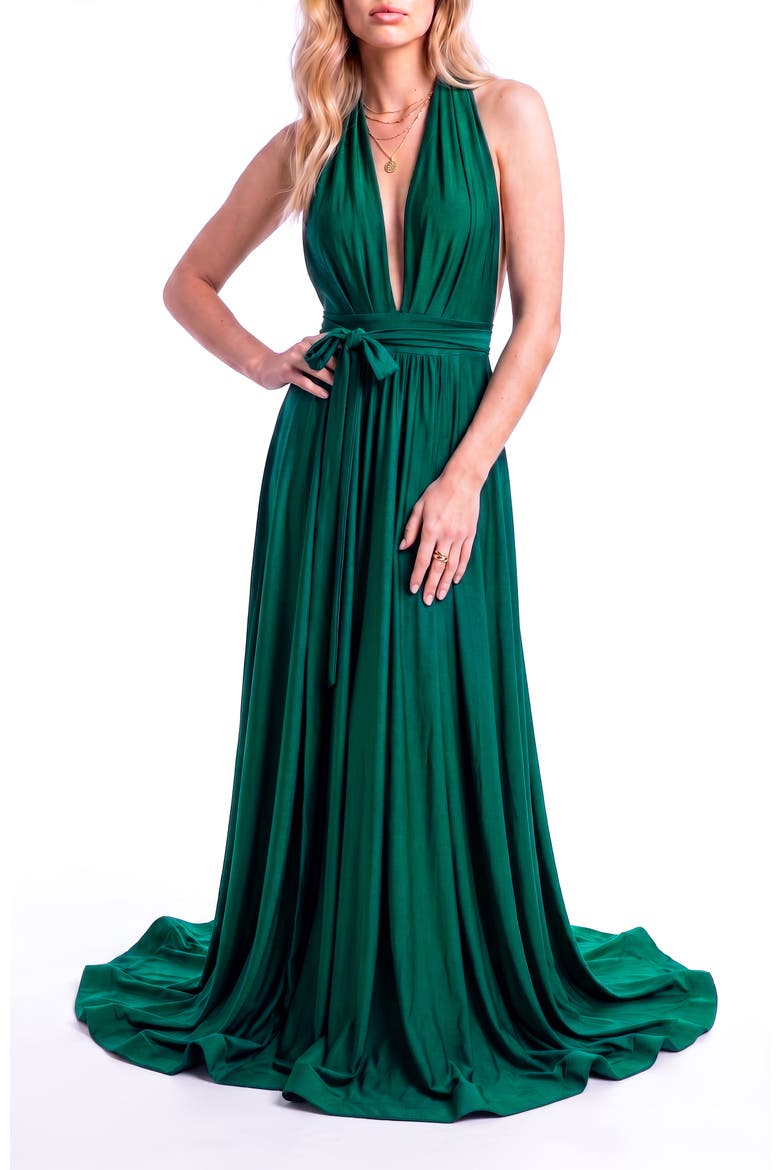 Infinite Convertible Halter Neck A-Line Evening Gown, Alternate, color, Forest Green