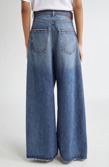 SPORTMAX Procida Belted Distressed Wide Leg Jeans | Nordstrom