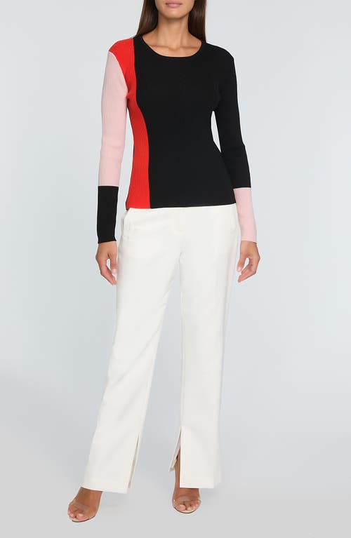 Shop Elie Tahari The Marolo Colorblock Merino Wool Sweater In Noir Hibiscus