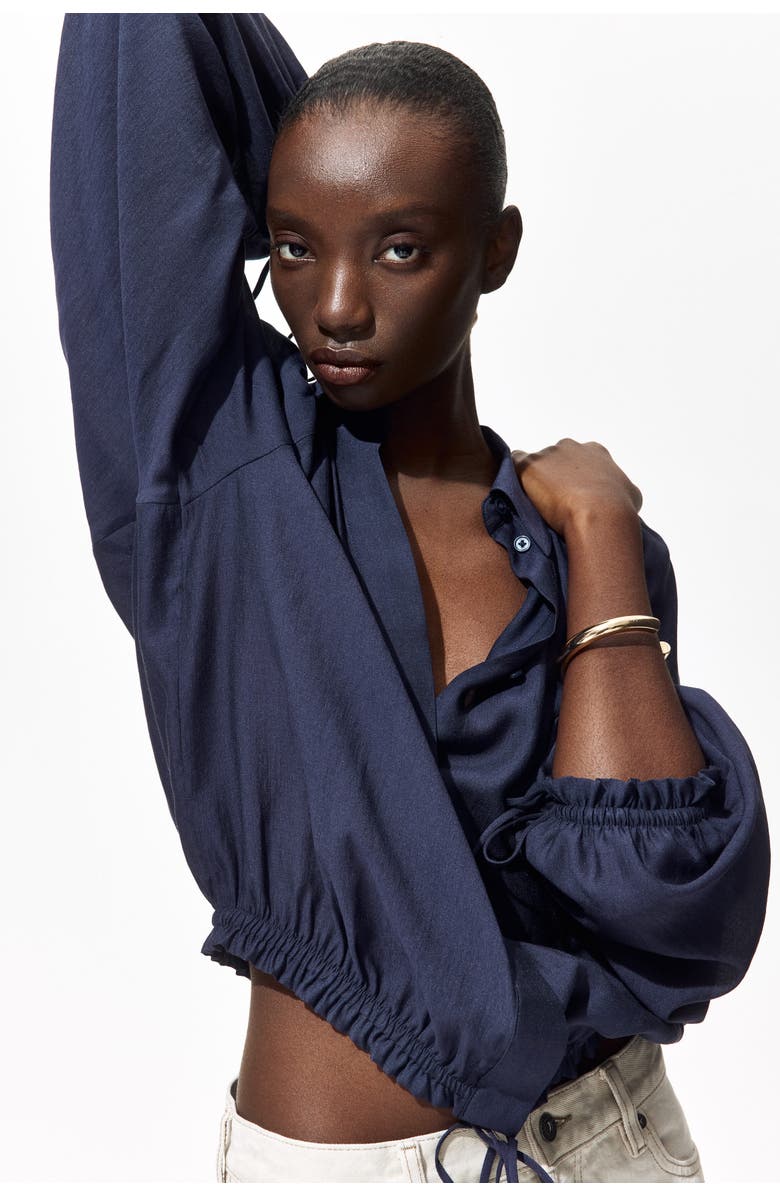 H&M Oversized drawstring-detail shirt, Main, color, Navy Blue