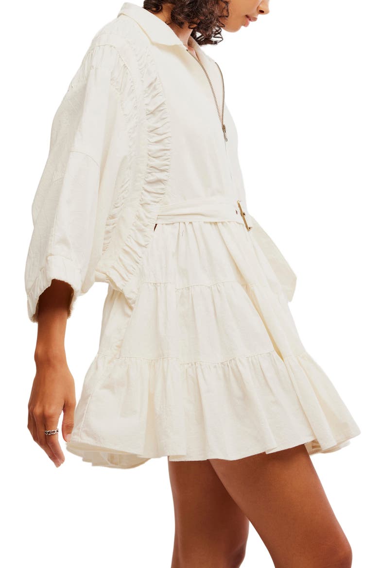 Hampton Ruffle Belted Cotton Minidress, Alternate, color, IVORY