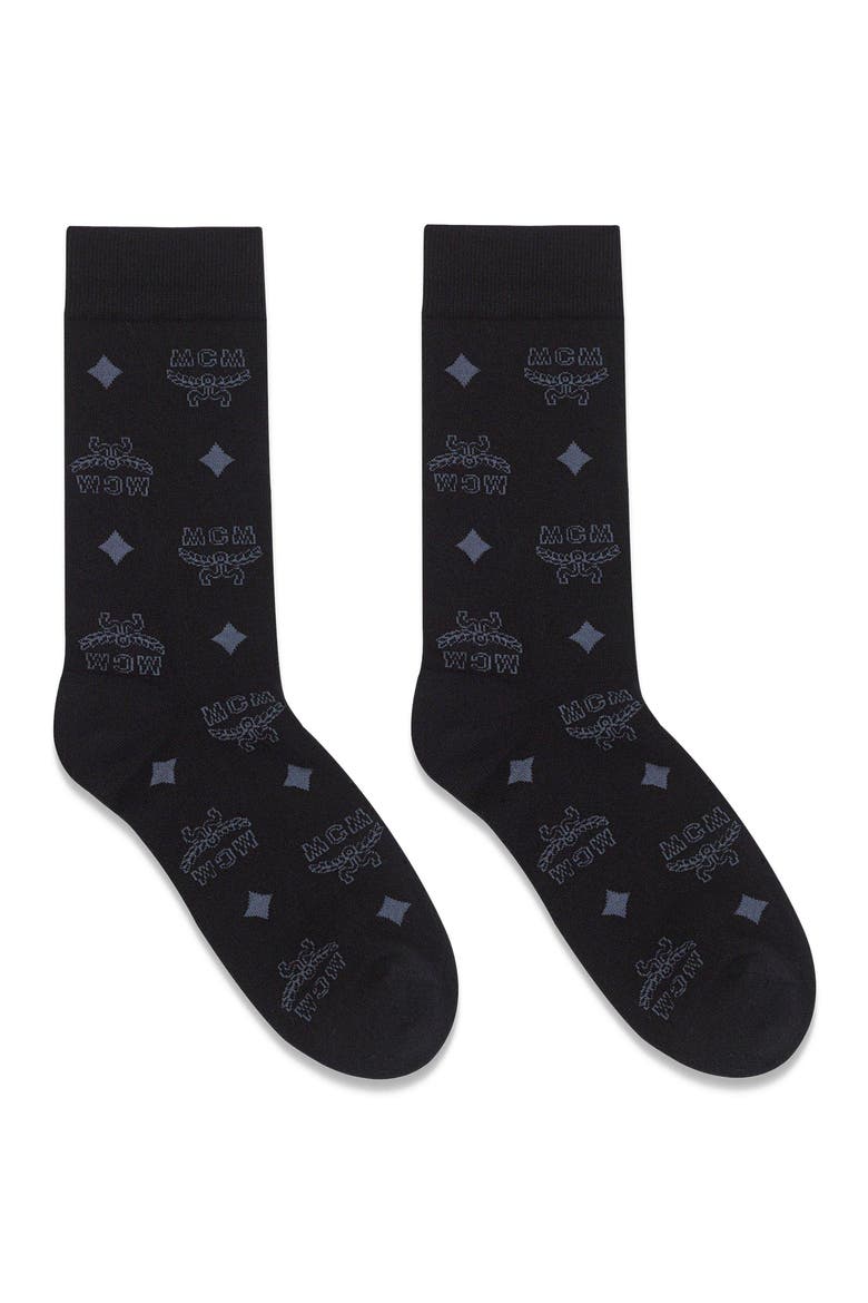 Monogram Knit Socks, Main, color, Black