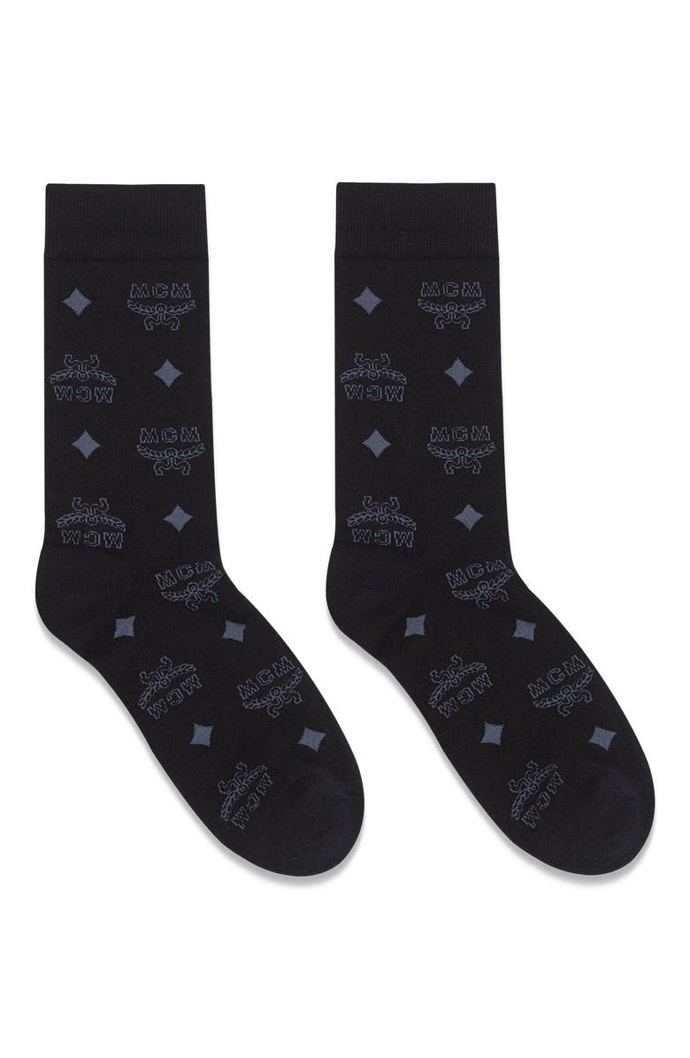 MCM Monogram Knit Socks, Main, color, Black