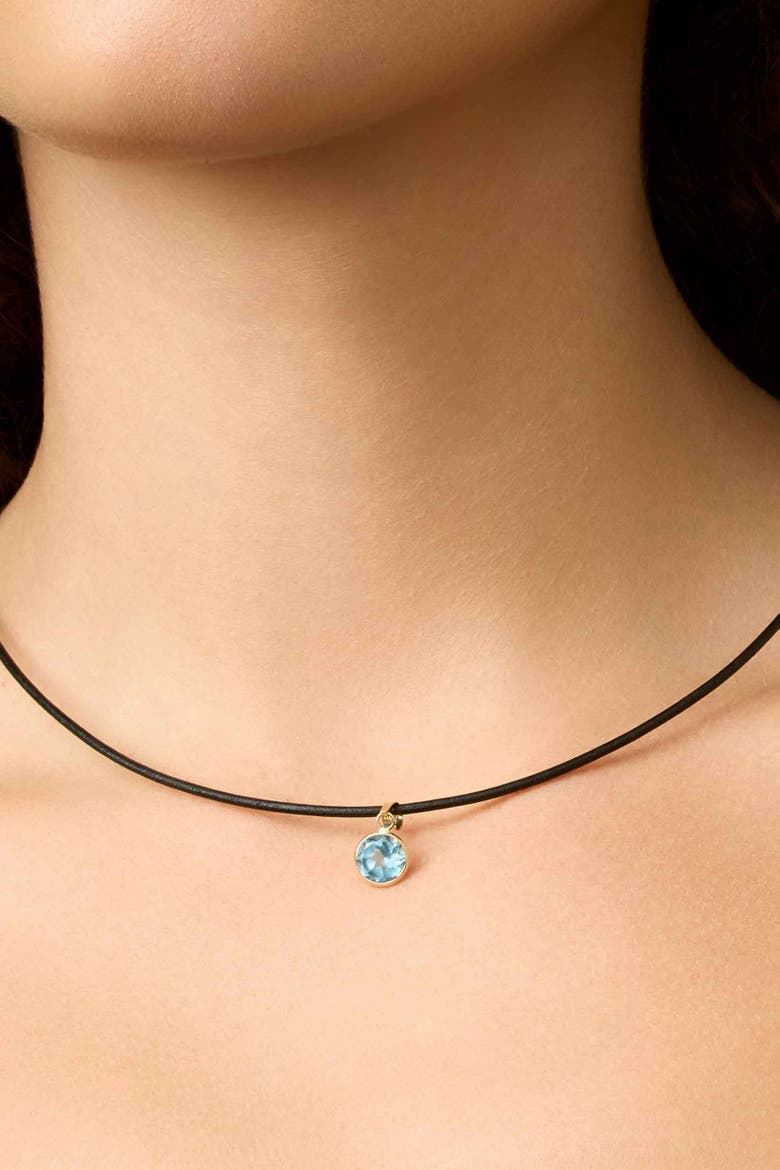 14K Yellow Gold Vivid Round Pendant Charm, Alternate, color, Yellow Gold, Blue Topaz