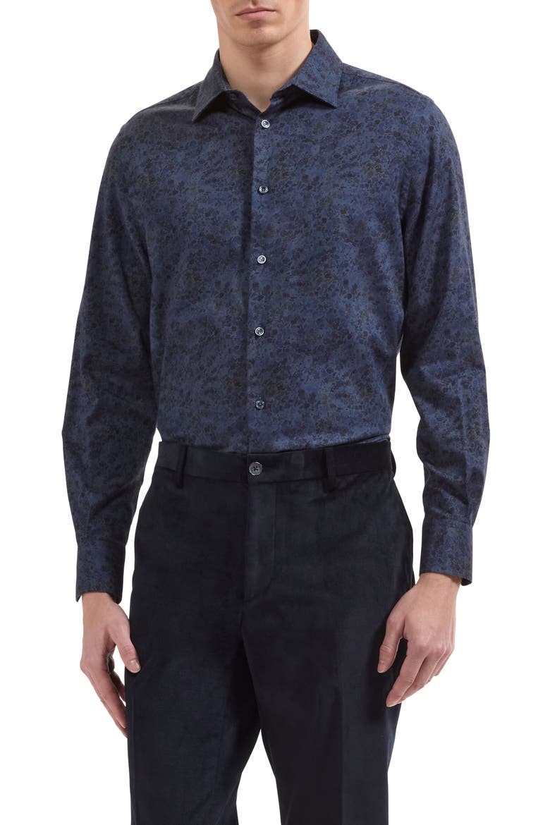 Julian Shaped Fit Long Sleeve Cotton Shirt, Main, color, NAVY
