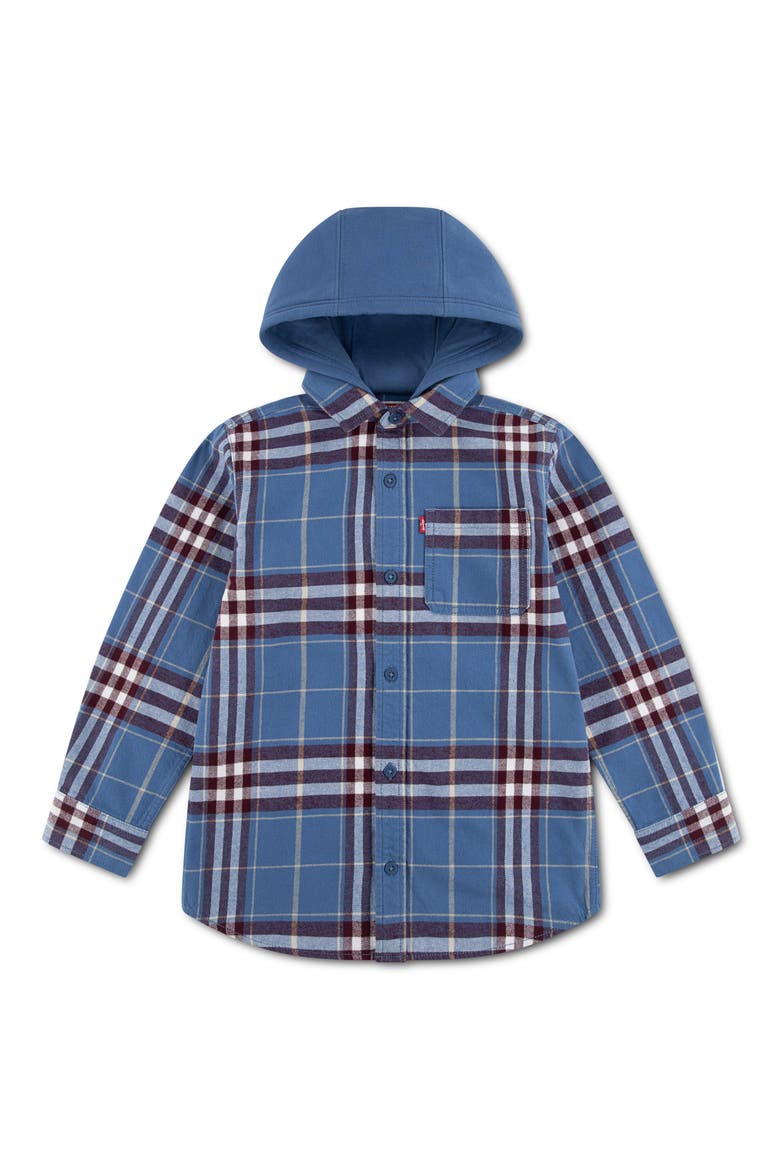 Kids' Hooded Plaid Flannel Shirt, Main, color, MOONLIGHT BLUE