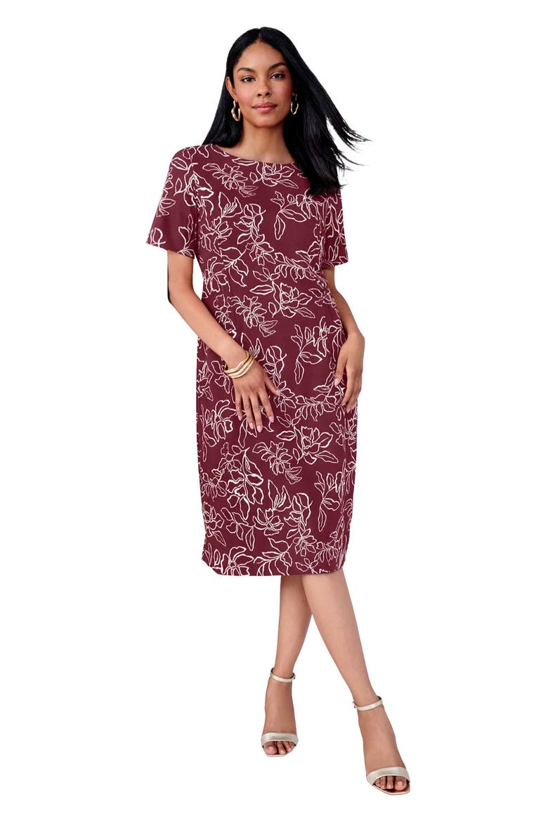 Crepe Fit And Flare Dress, Main, color, BURGUNDY FLORAL