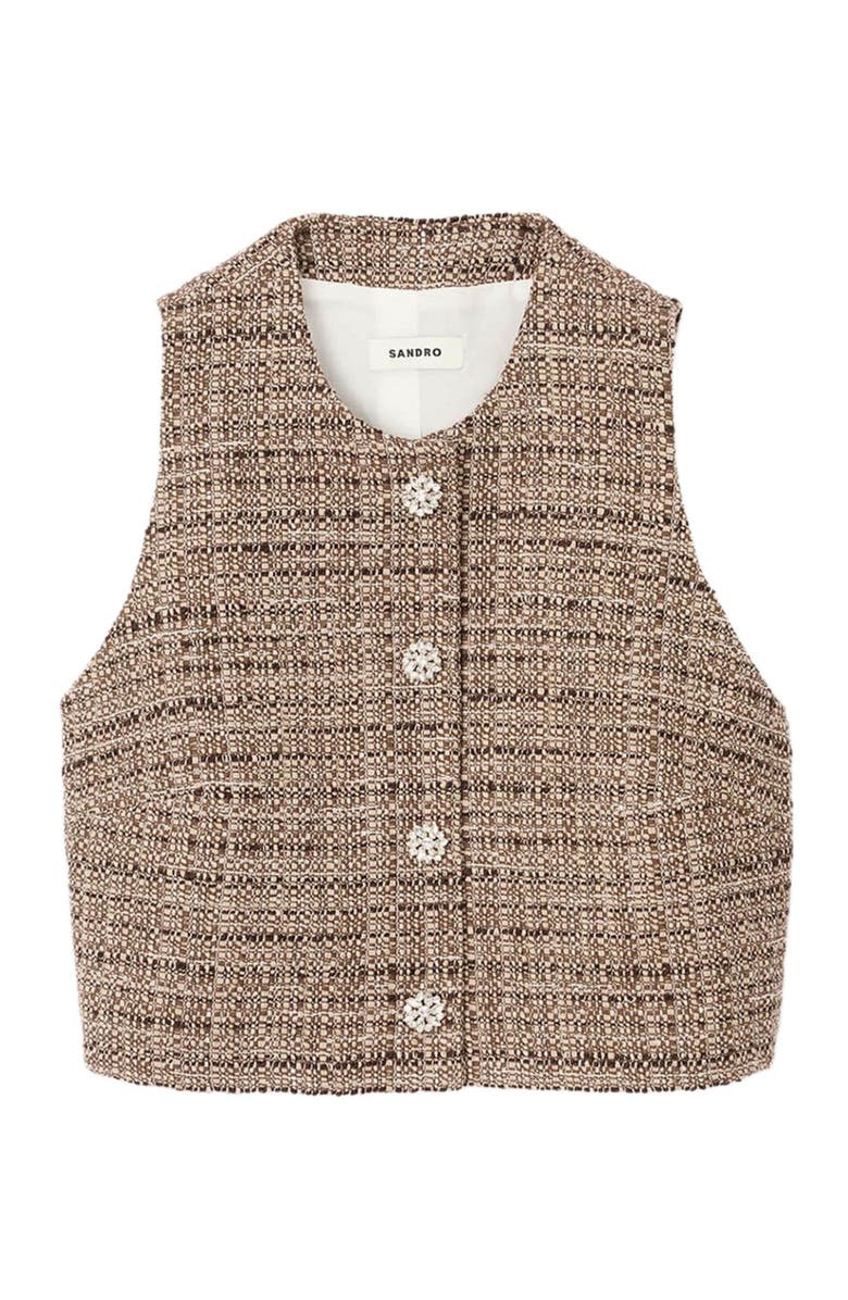 SANDRO Tweed vest, Alternate, color, Brown