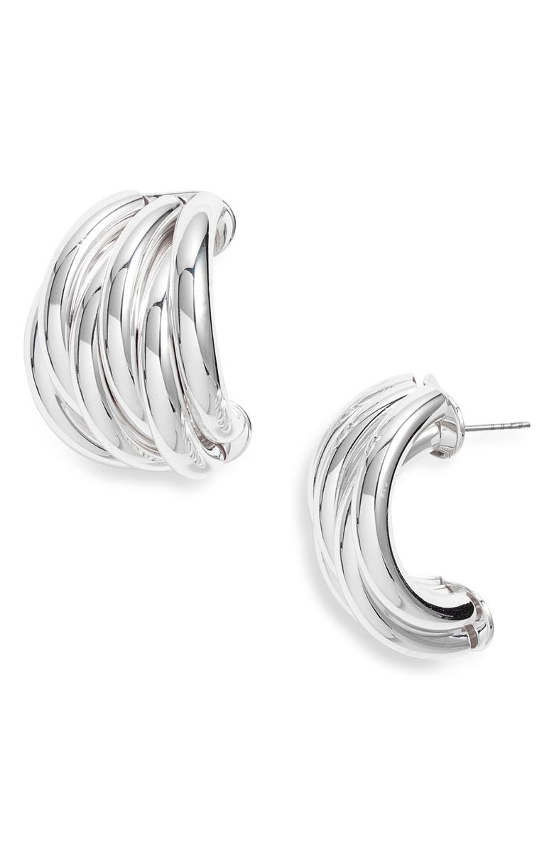 Open Edit Ridge Hoop Earrings, Main, color, Silver