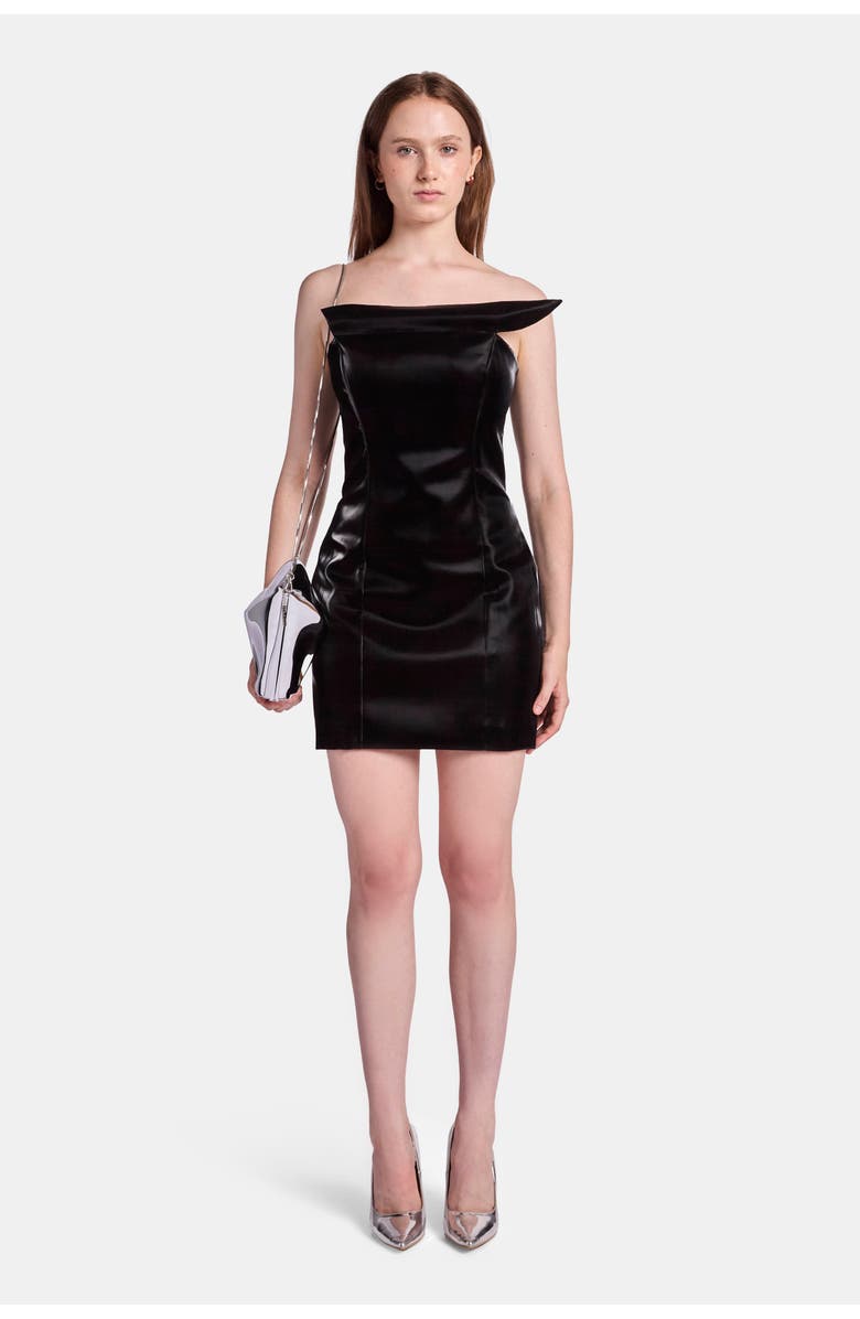 KATE BARTON Molded Vinyl Mini Dress, Main, color, Black