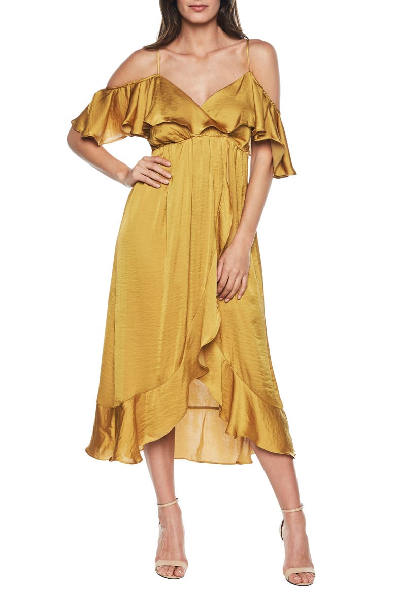 Bea Cold Shoulder Ruffle Dress, Main, color, GOLD