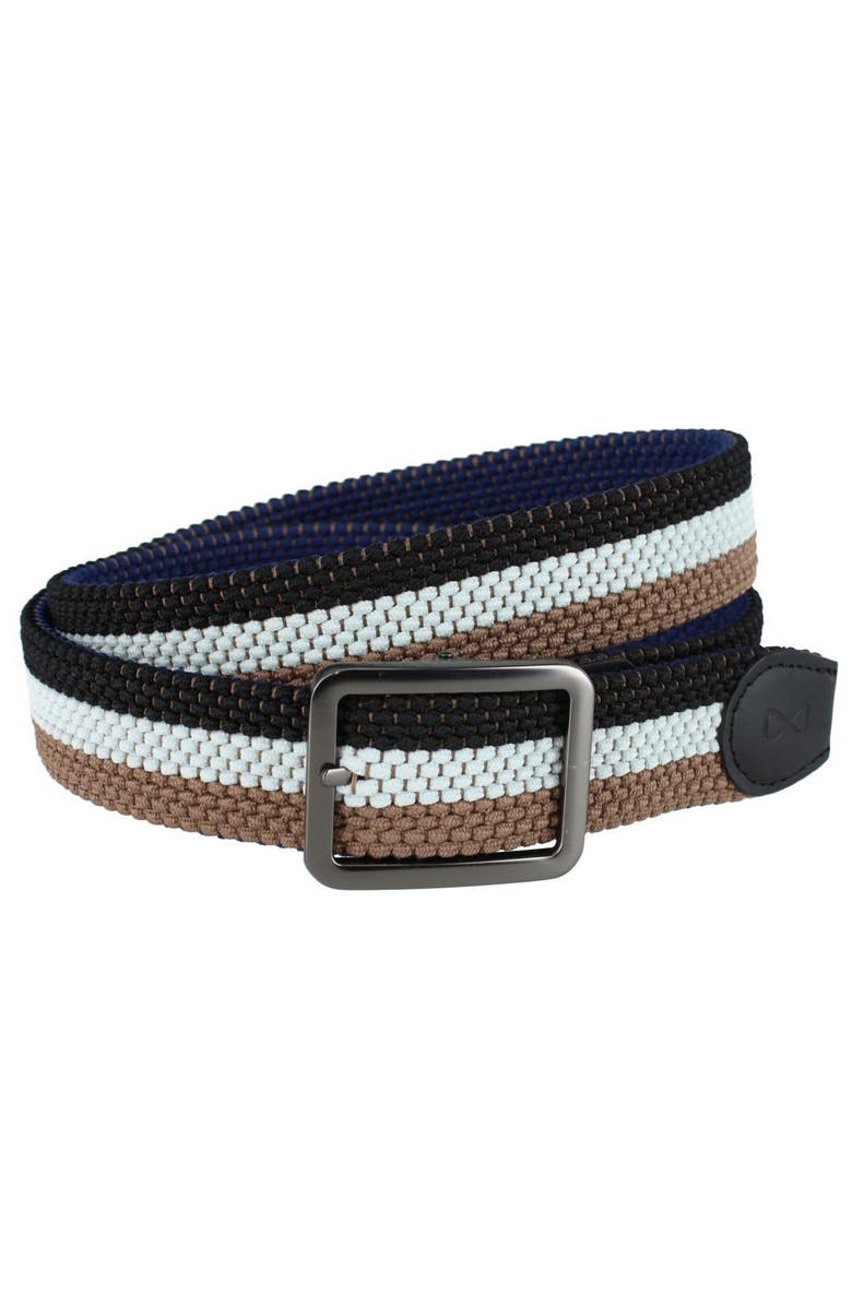Trafalgar Matias Blue and Kahki Stripe Reversible Braided 35MM Casual Golf Belt, Main, color, Blue And Khaki Stripes