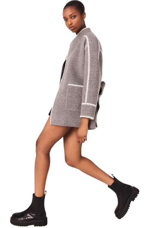 Maje Double-faced Coat With Trim In Gray