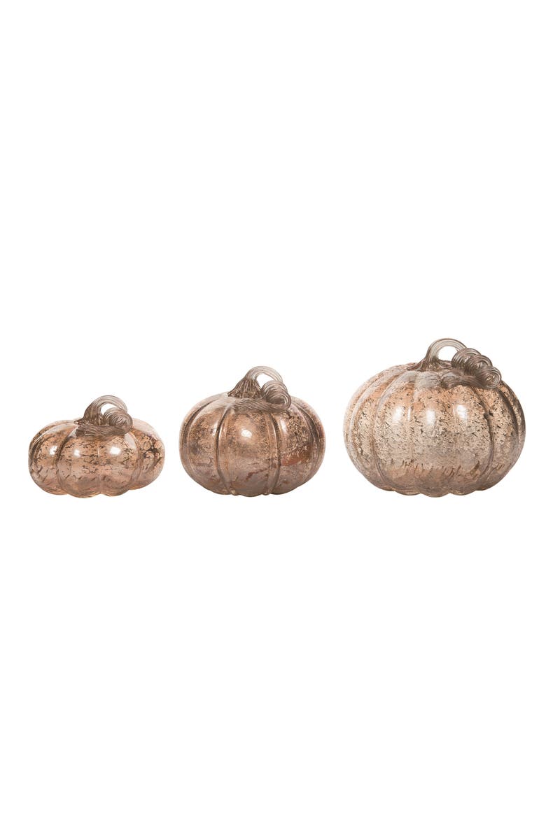 Transpac Glass Pumpkin Set of 3 Brown Harvest Speckle Decorative Figurines, Main, color, Brown