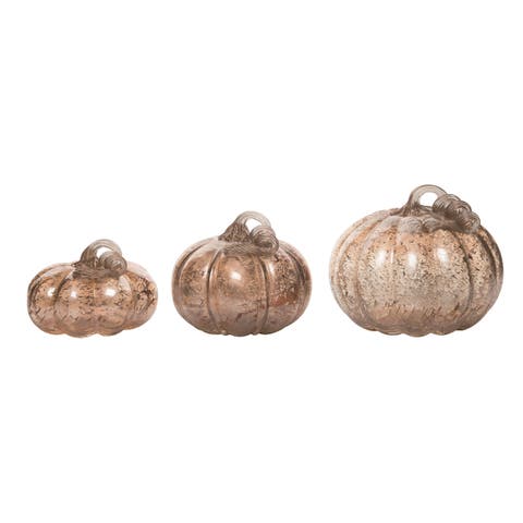 Glass Pumpkin Set of 3 Brown Harvest Speckle Decorative Figurines
