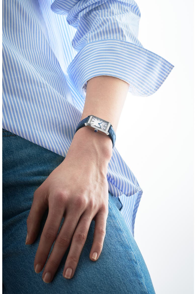 Hampton Leather Strap Watch, 35mm x 22.2mm, Alternate, color, WHITE