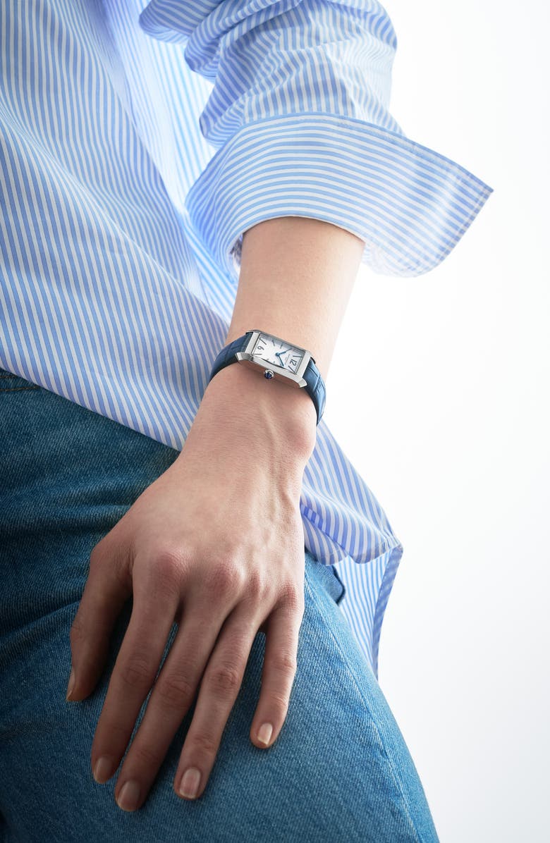 Baume & Mercier Hampton Leather Strap Watch, 35mm x 22.2mm, Alternate, color, White