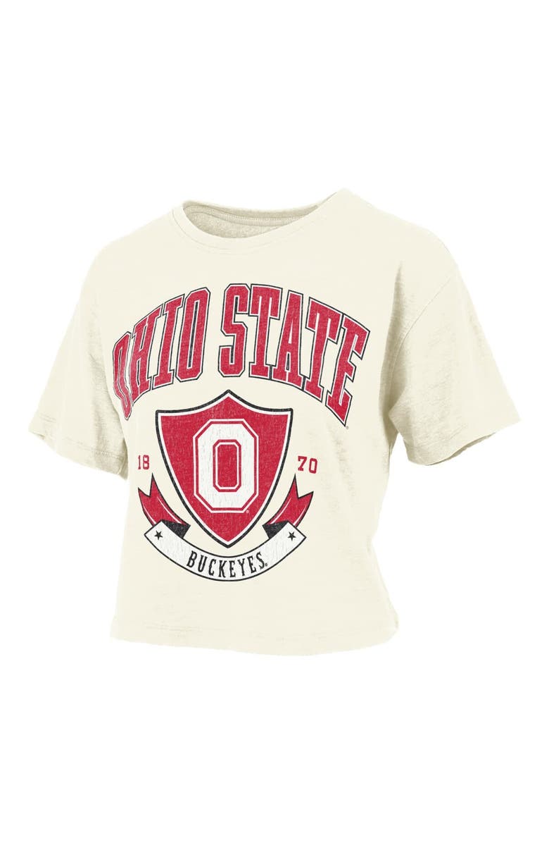 PRESSBOX Women's Pressbox Cream Ohio State Buckeyes Buckler Vintage Cropped T-Shirt, Alternate, color, 