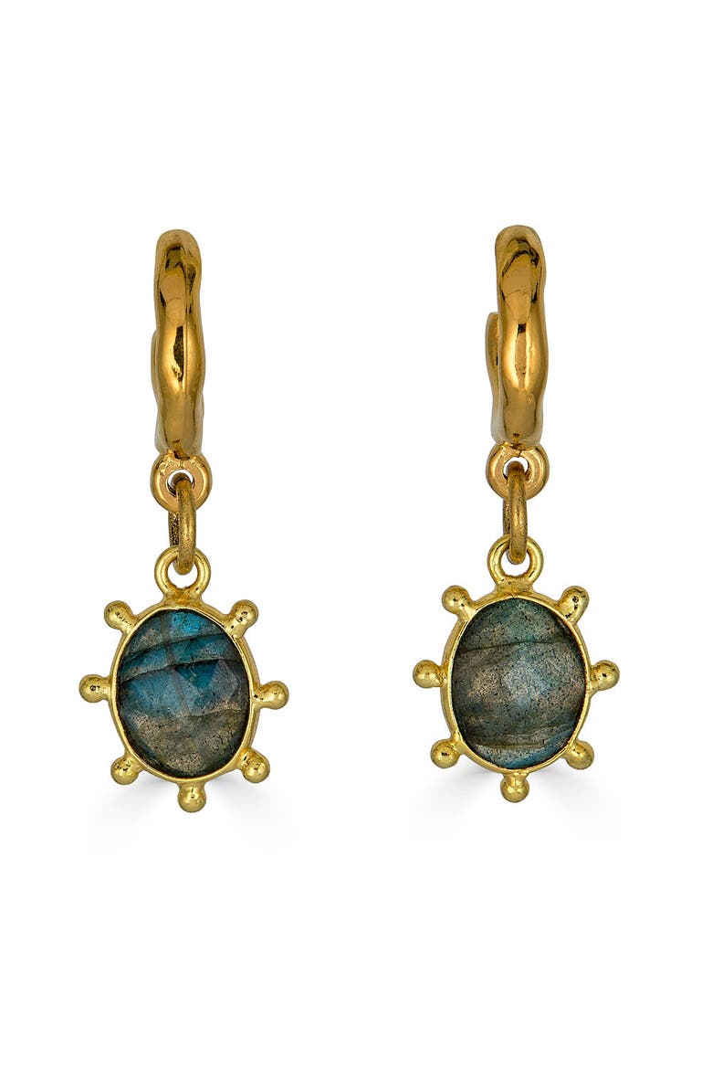 Labradorite Charm Hoop Earrings, Main, color, Gold