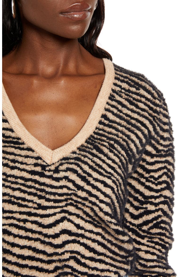 Tiger Stripe V-Neck Sweater, Alternate, color, TAUPE