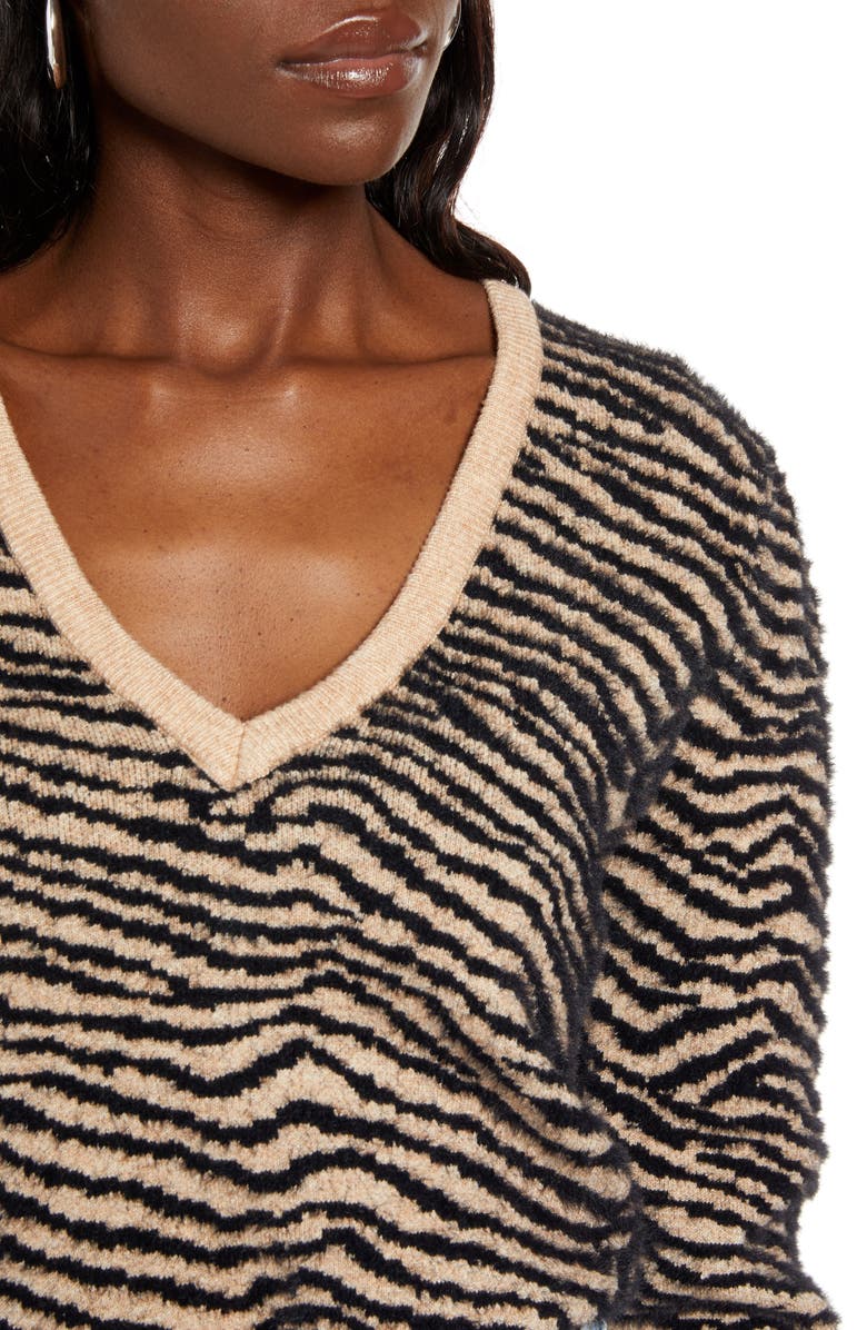 ASTR the Label Tiger Stripe V-Neck Sweater, Alternate, color,
