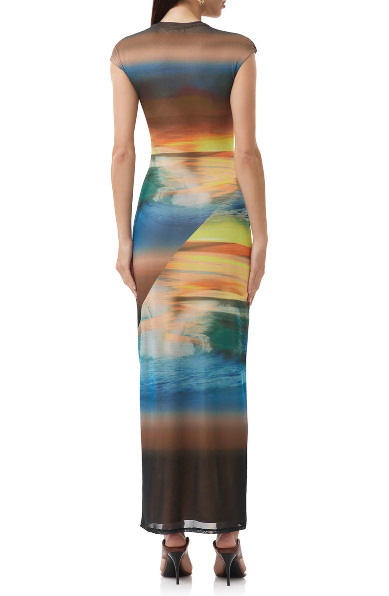 AFRM Cody Print Cap Sleeve Mesh Maxi Dress, Alternate, color, Ocean Ombre