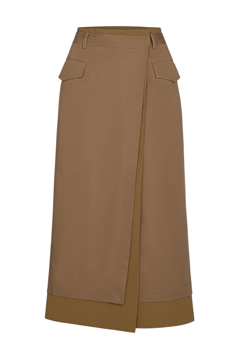 A Trip to the Met Cotton Wrap Midi Skirt, Alternate, color, BRITISH KHAKI