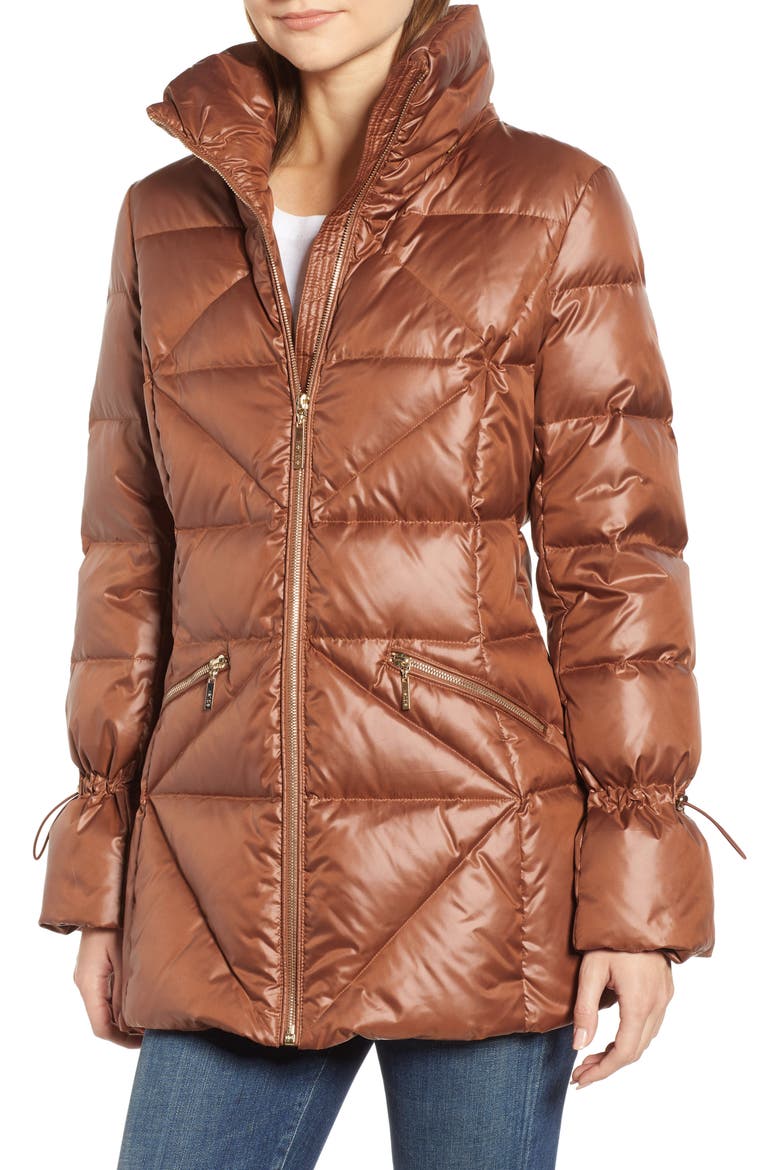 Cinched Sleeve Puffer Jacket, Alternate, color, RUST
