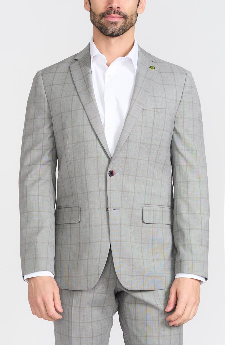 CRICKETEER Grey Windowpane Plaid Wool Blend Suit, Alternate, color, Grey