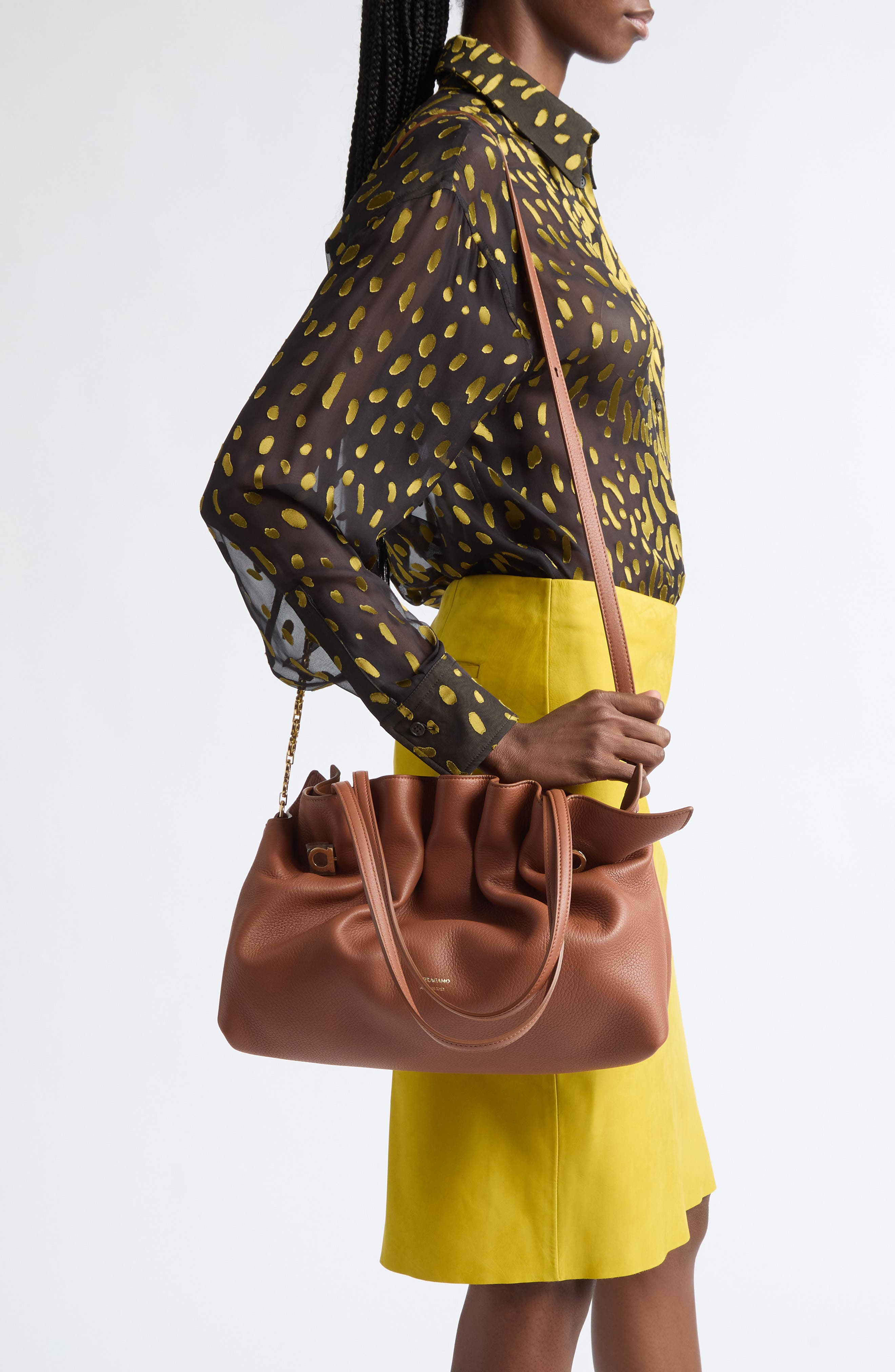 Soft Medium Leather Shoulder Bag, Alternate, color, NEW COGNAC