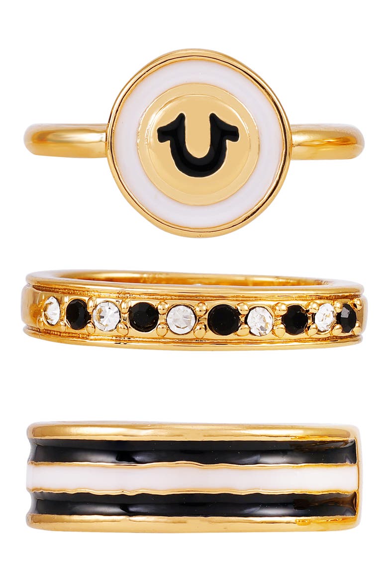 Set of 3 Stackable Signet & Band Rings, Main, color, GOLDTONE/ JET