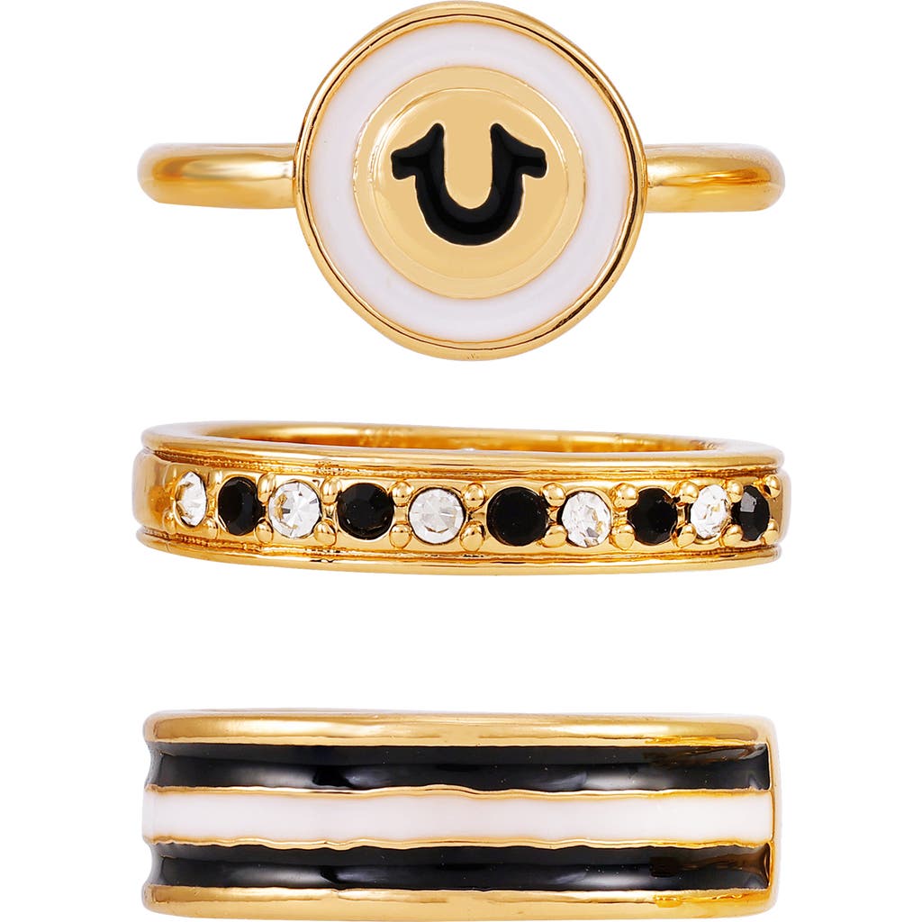 True Religion Set Of 3 Stackable Signet & Band Rings In Goldtone/jet