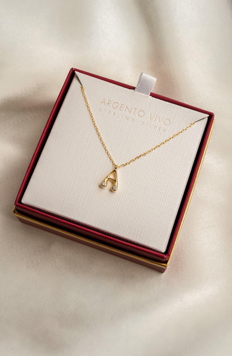 Argento Vivo Sterling Silver Cubic Zirconia Bubble Initial Necklace, Alternate, color, Gold A