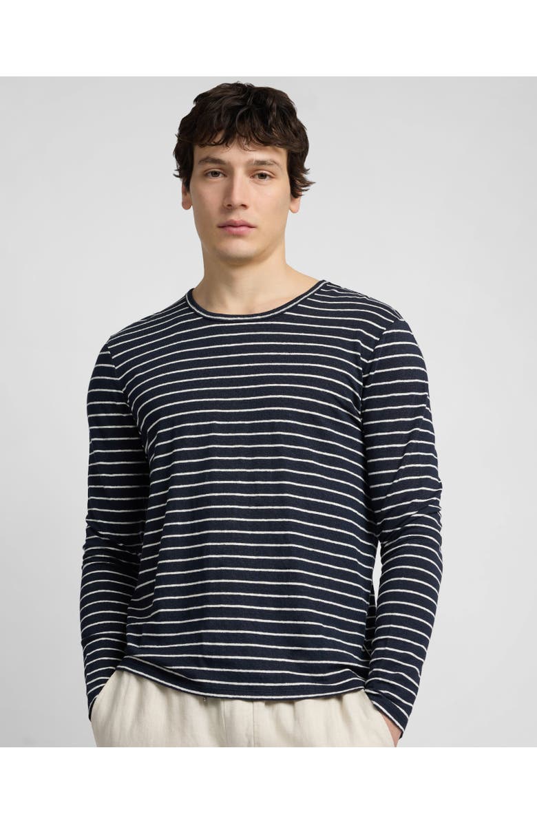 Onia Stretch Linen Jersey Long Sleeve Tee, Main, color, Midnight/Egret