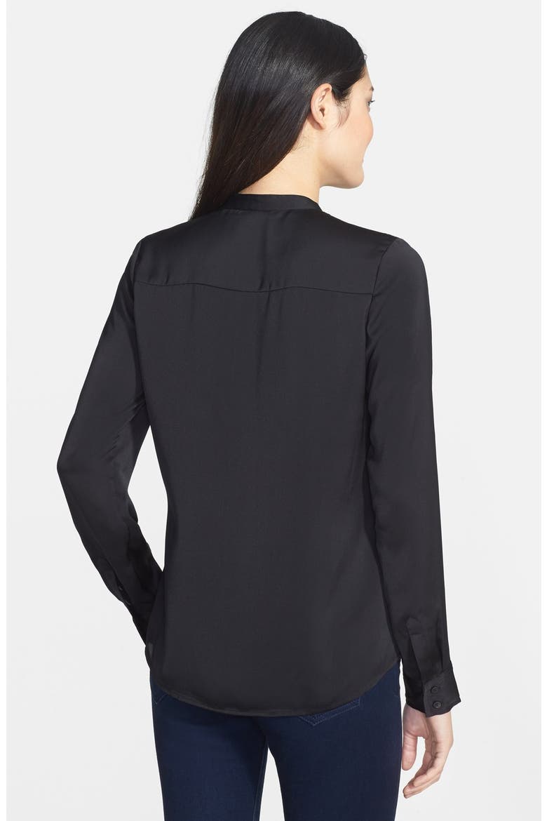Collarless Button Front Blouse, Alternate, color, BLACK