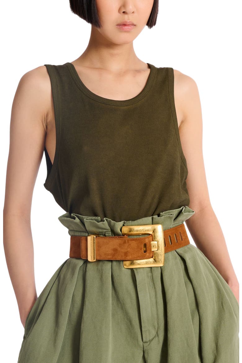 Anthem belt in suede leather, Alternate, color, brown