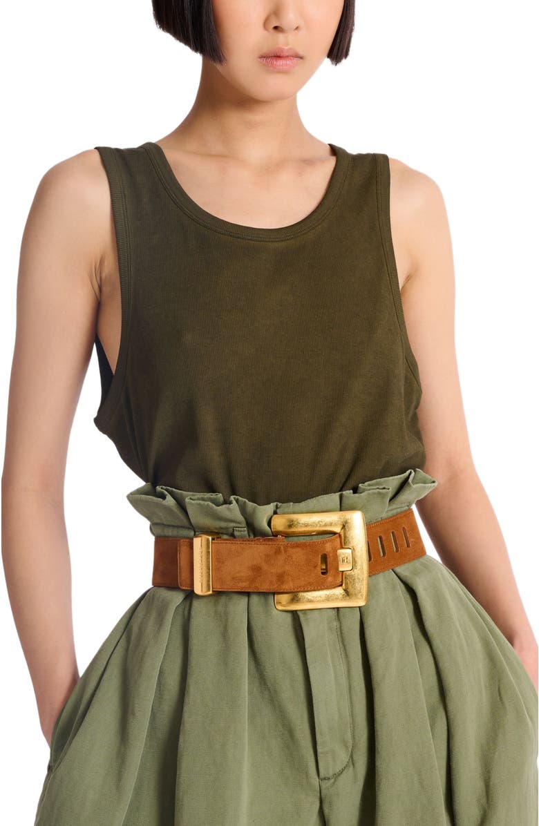 Balmain Anthem belt in suede leather, Alternate, color, Brown