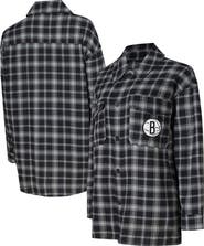 College Concepts Women's College Concepts Black/Gray Brooklyn Nets Boyfriend Button-Up Nightshirt