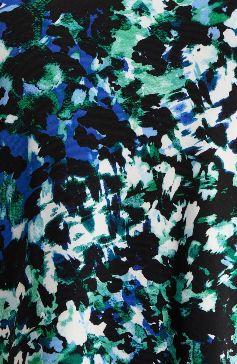 AK ANNE KLEIN Ruffle Neck Smocked Cuff Top, Alternate, color, Anne Black Multi